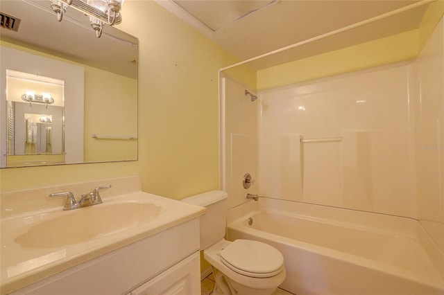 full bathroom with vanity, shower / bath combination, and toilet