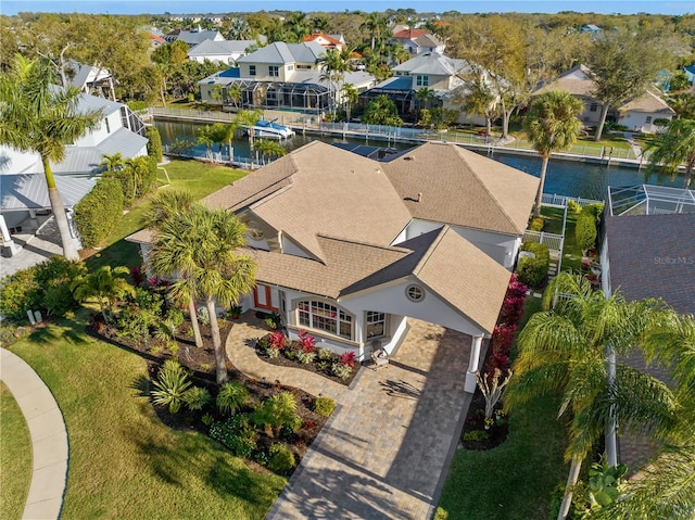 bird's eye view featuring a water view