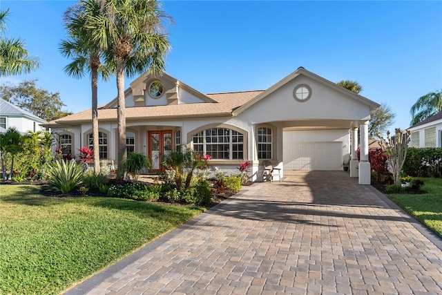 ranch-style home with a front yard