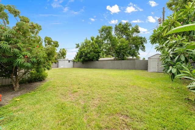 view of yard with a shed