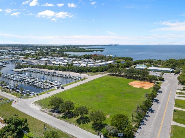 bird's eye view featuring a water view