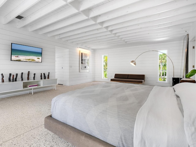 bedroom with beamed ceiling