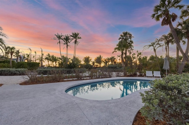 7665 Sanderling Rd, Sarasota, FL 34242 - pool at dusk featuring a patio area and an outdoor pool