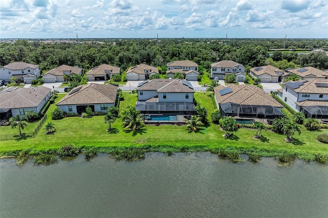 aerial view with a water view