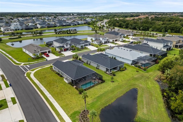 aerial view featuring a water view