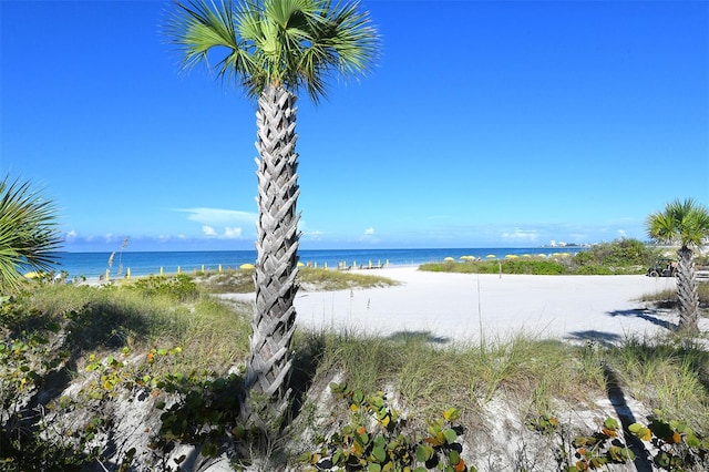 view of water feature with a view of the beach