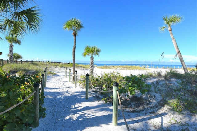 view of water feature with a view of the beach