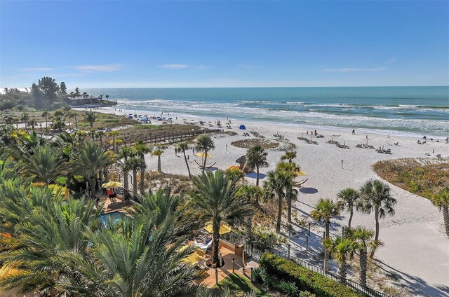 view of water feature featuring a view of the beach