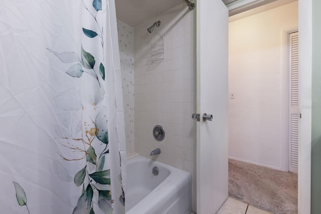 bathroom featuring tile patterned floors and shower / bathtub combination with curtain