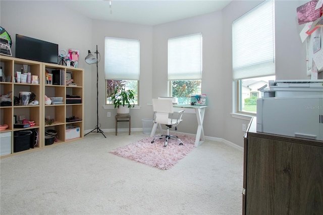 view of carpeted home office