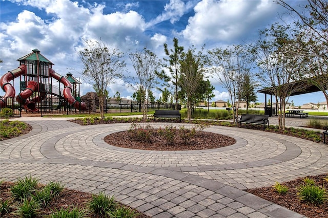 view of property's community with a playground