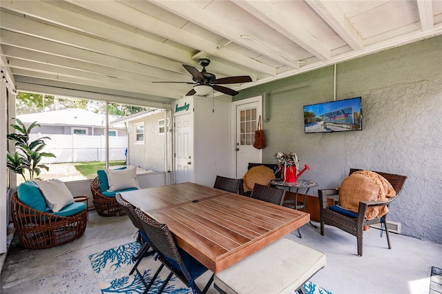 view of patio featuring outdoor lounge area and ceiling fan