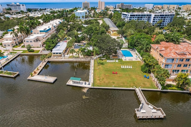 aerial view with a water view