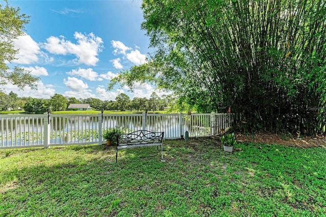 view of yard with a water view