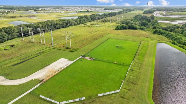 bird's eye view with a rural view and a water view