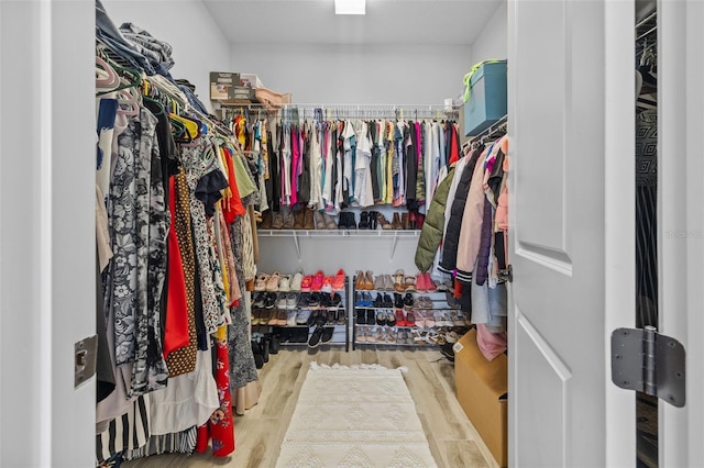 spacious closet with light hardwood / wood-style flooring