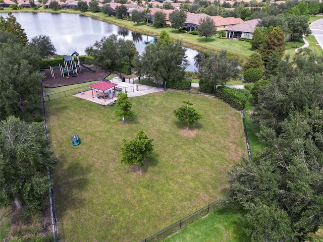 aerial view featuring a water view