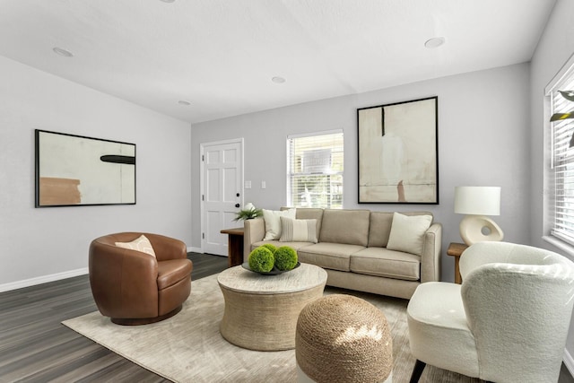 living room featuring dark hardwood / wood-style floors