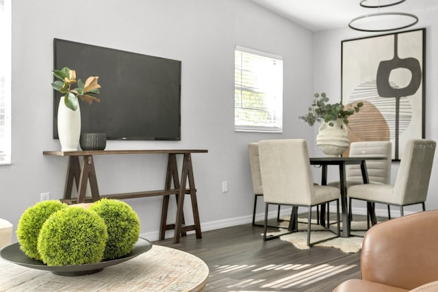 interior space with dark hardwood / wood-style floors