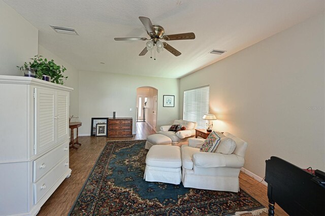 bedroom featuring dark hardwood / wood-style flooring and ceiling fan