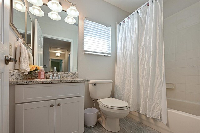 full bathroom with vanity, toilet, hardwood / wood-style flooring, and shower / bathtub combination with curtain