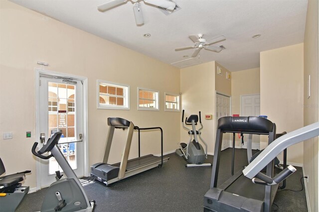 gym featuring ceiling fan