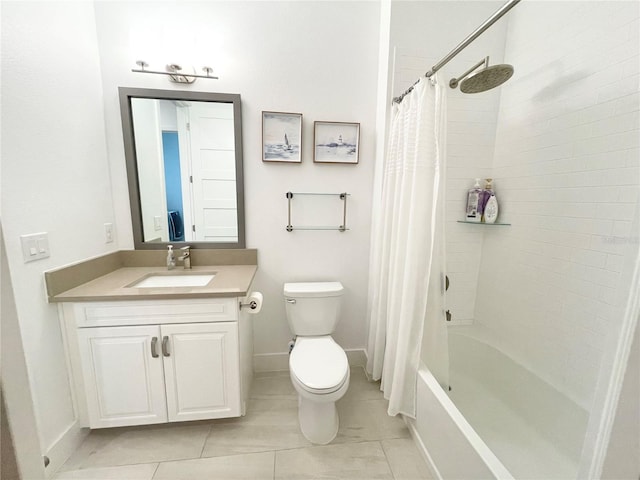 full bathroom featuring vanity, toilet, shower / tub combo with curtain, and tile patterned flooring