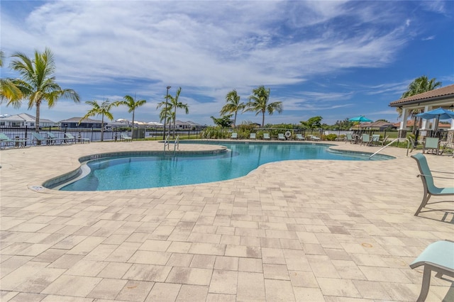 view of swimming pool featuring a patio