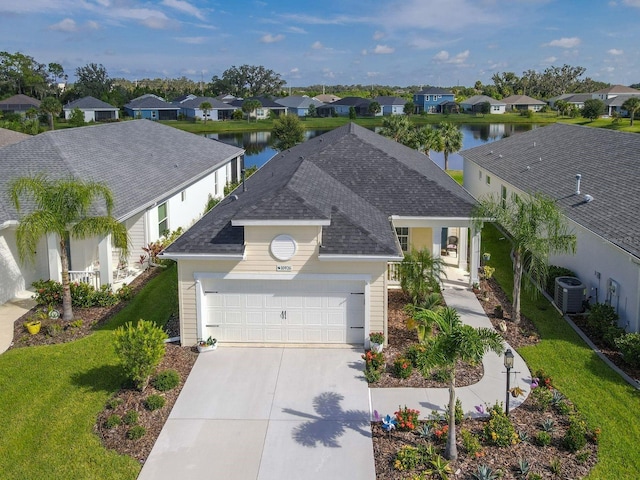 bird's eye view featuring a water view