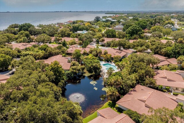 aerial view with a water view