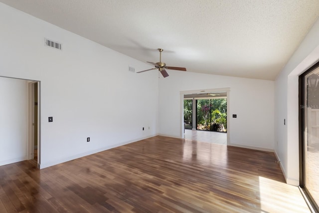 3601 Quail Hollow Ln, Bradenton, FL 34210 - unfurnished room featuring wood finished floors, a ceiling fan, high vaulted ceiling, and baseboards