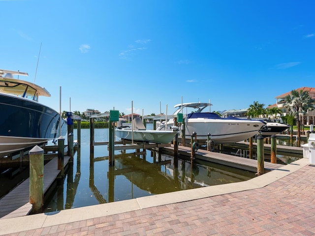 view of dock with a water view