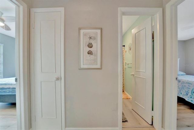 hallway with light hardwood / wood-style flooring