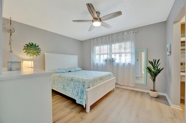 bedroom featuring ceiling fan and light hardwood / wood-style floors