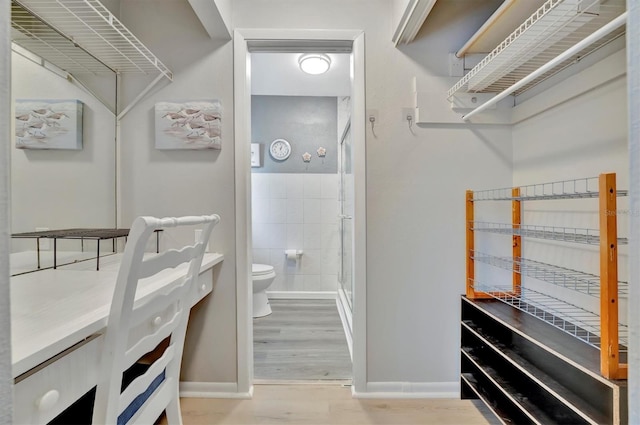 spacious closet with light hardwood / wood-style flooring