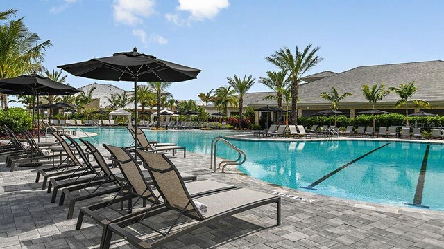 view of swimming pool with a patio