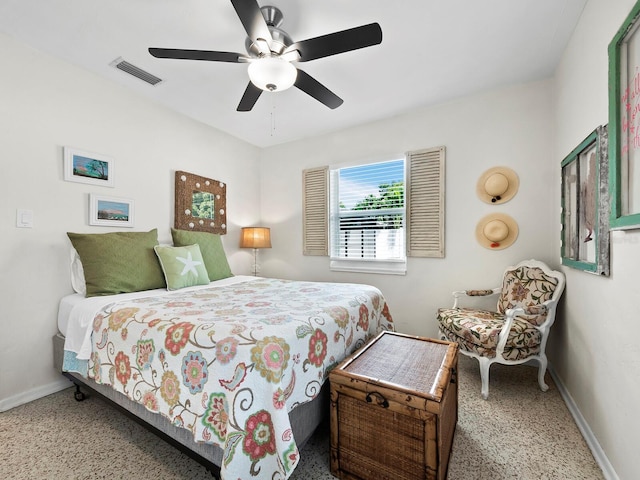 bedroom featuring ceiling fan and carpet floors