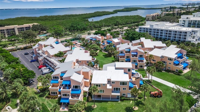 bird's eye view featuring a water view