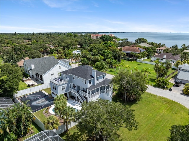 aerial view with a water view