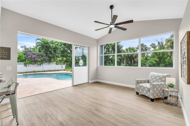 interior space featuring ceiling fan