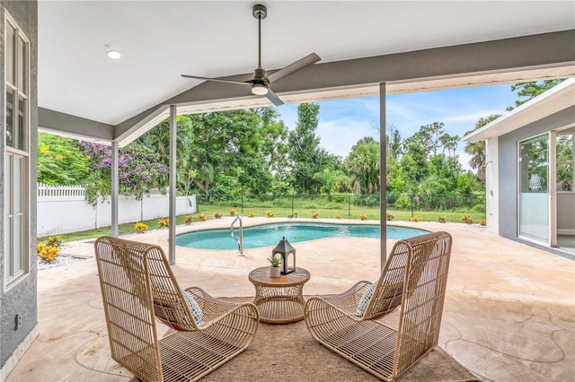 view of pool with ceiling fan