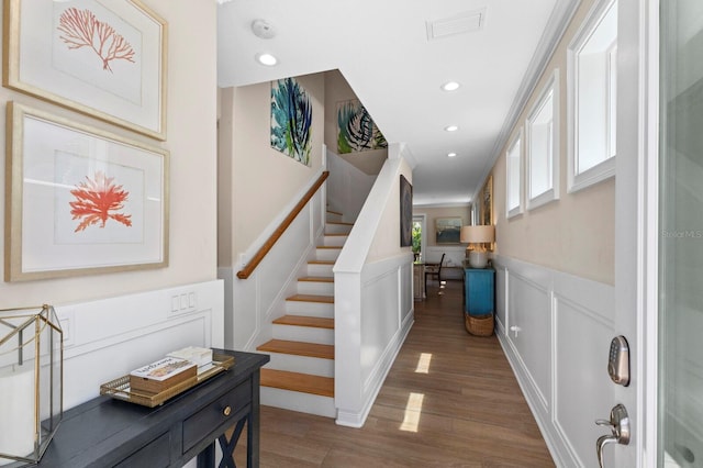 foyer entrance with dark wood-type flooring