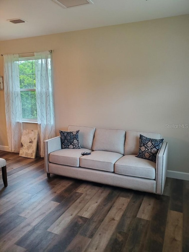 living room featuring dark hardwood / wood-style flooring