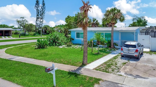 ranch-style home with a front yard