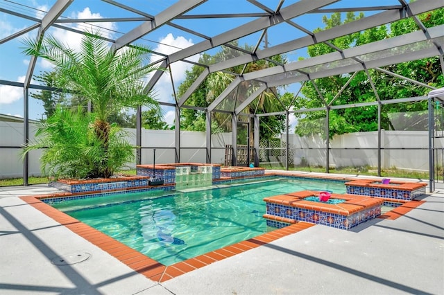 view of pool with a jacuzzi, a fenced in pool, and a fenced backyard