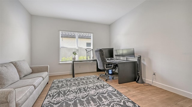 office area featuring light hardwood / wood-style flooring