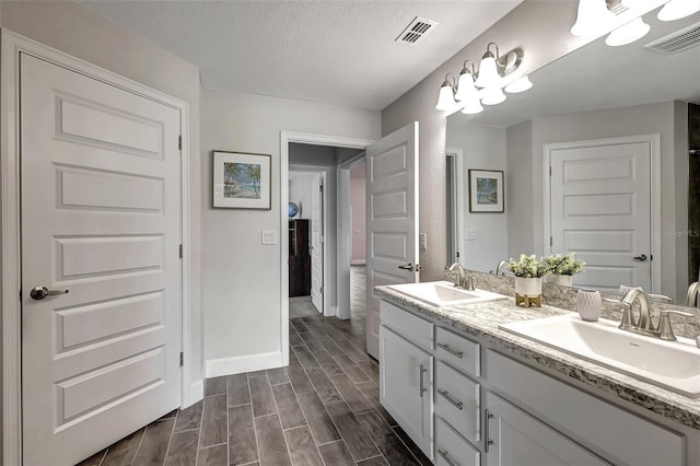 bathroom with hardwood / wood-style flooring and vanity