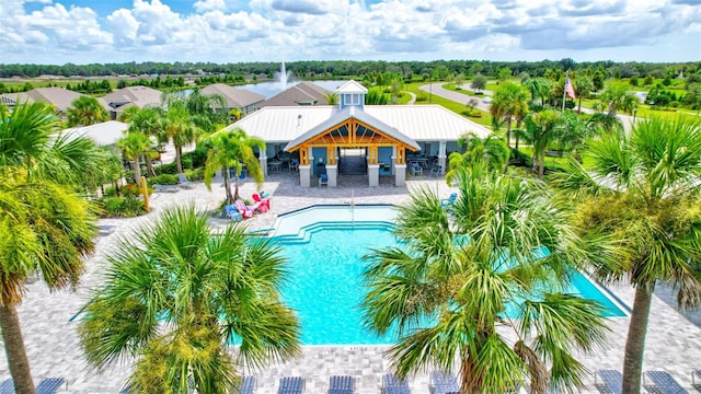 view of pool with a patio area and a gazebo