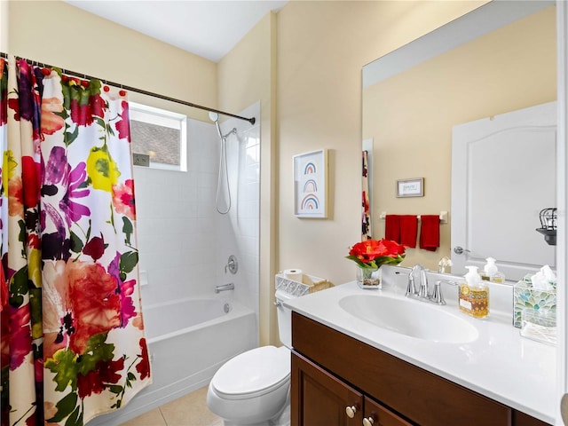 full bathroom featuring tile patterned flooring, vanity, shower / bath combo, and toilet