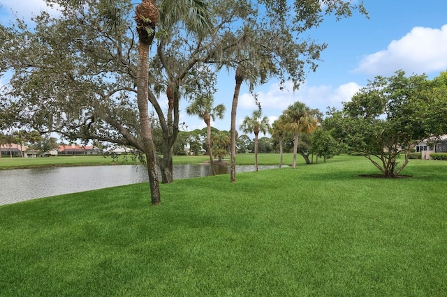 view of yard featuring a water view